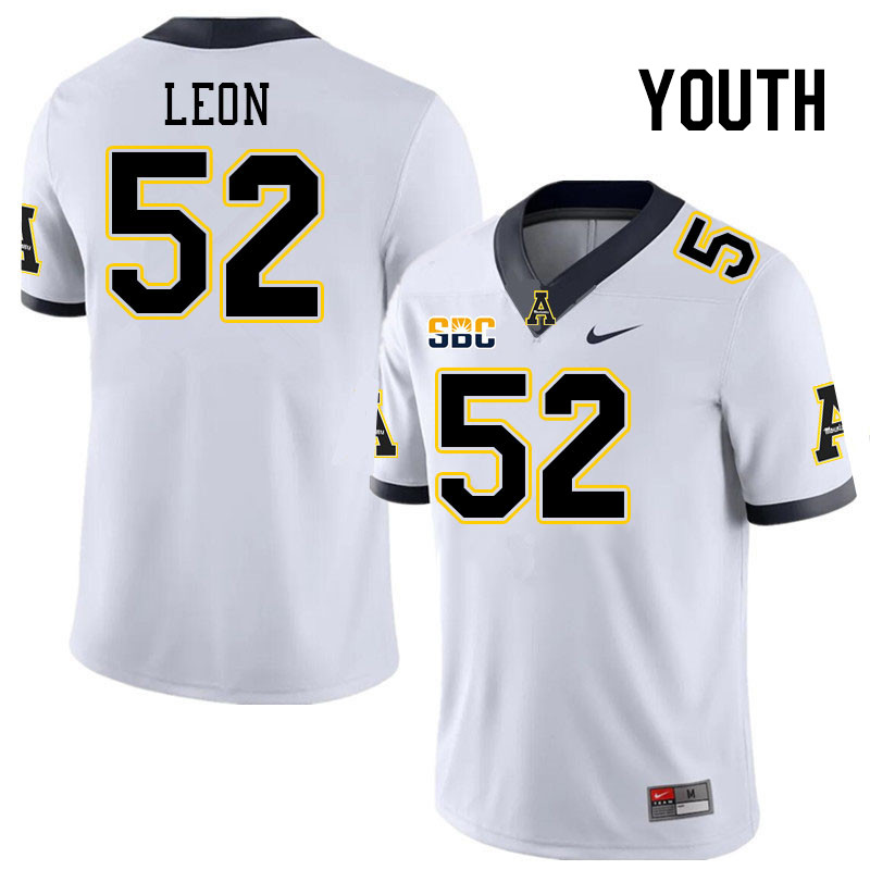 Youth #52 Orlando Leon Appalachian State Mountaineers College Football Jerseys Stitched Sale-White